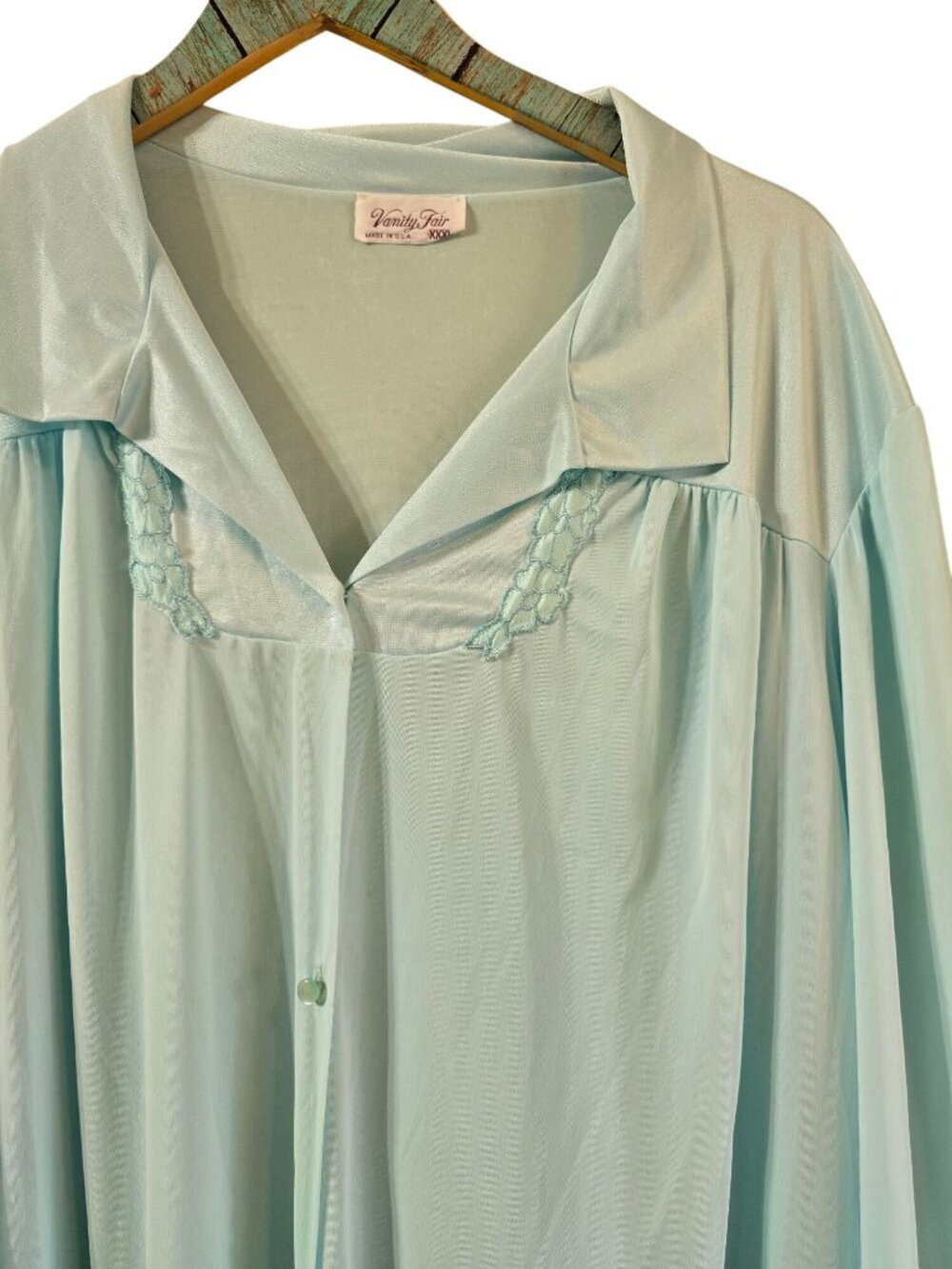 Vintage 1990's Vanity Fair, Lot of 2, Teal Nylon Long Sleeve, Long Robes, XXXL - Picture 7 of 9
